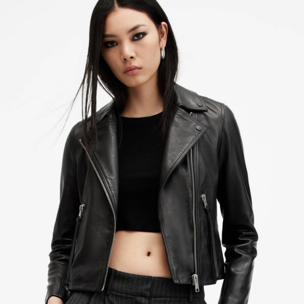 AllSaints Dalby slim fit lamb leather biker jacket size 4